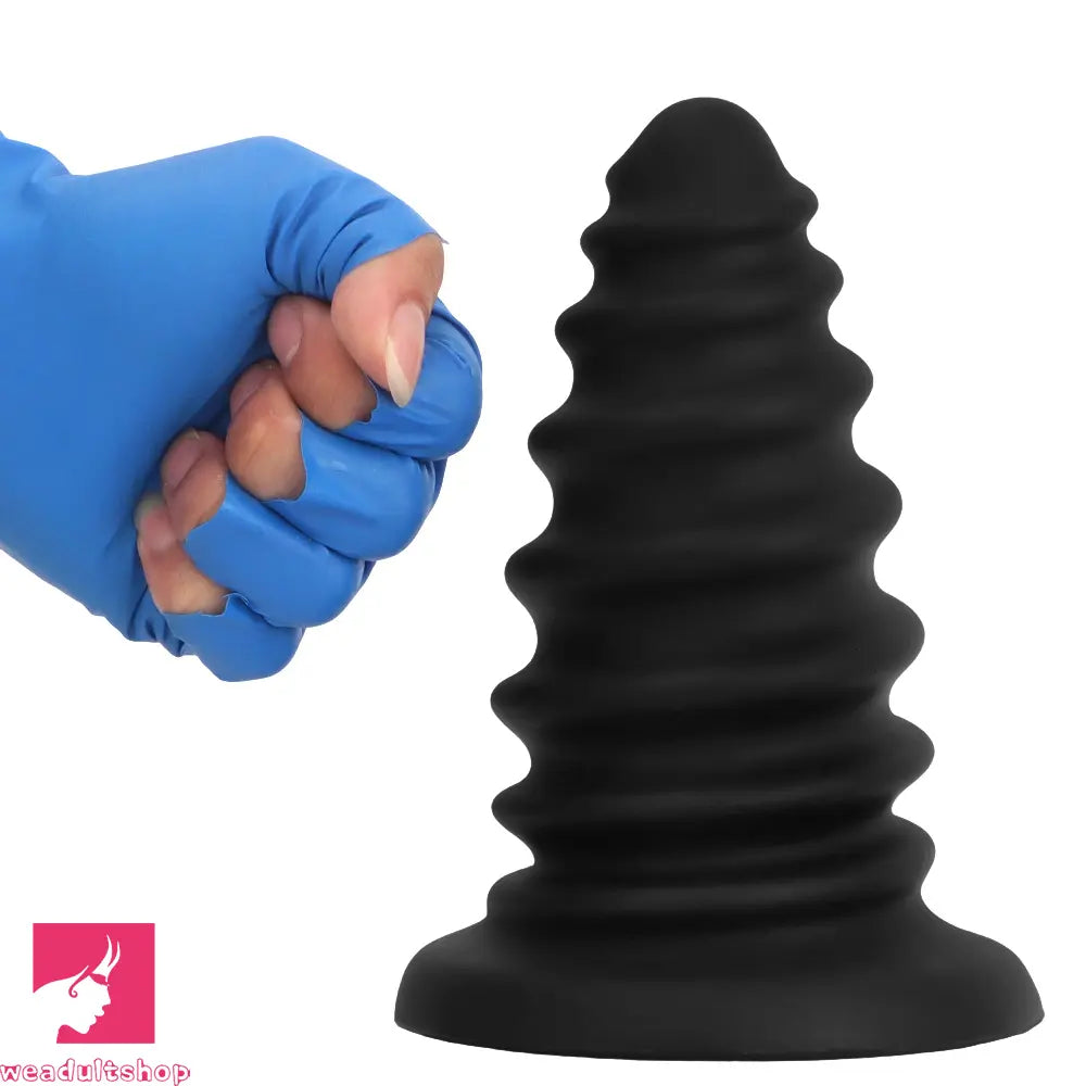 4.92in 5.7in 6.69in 7.48in Black Silicone Screws Anal Dilator Cock Dildo