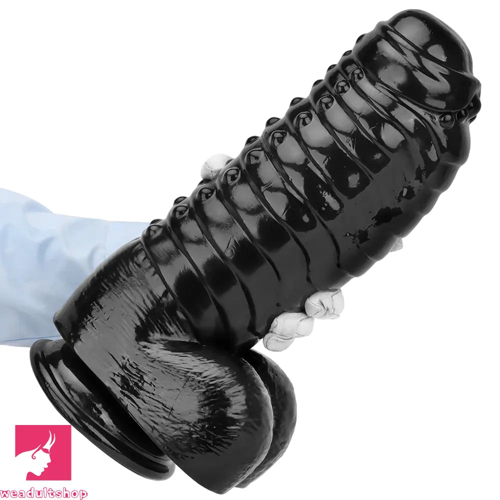 12.2in 13.38in Black PVC Large Thick Giant Caterpillar Clit Dilation Dildo