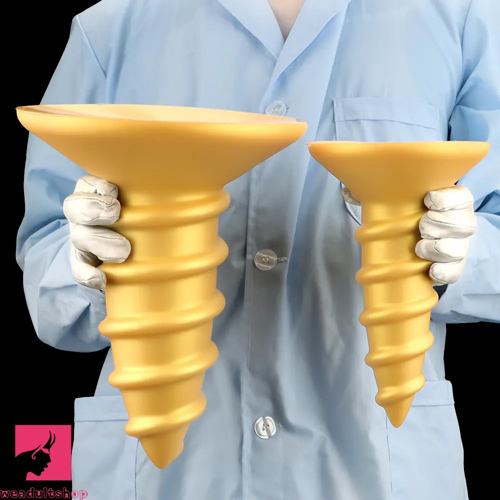 9.05in 11.22in Gold Silicone Screw Giant Cock Anal Plug Thick Fisting Dildo