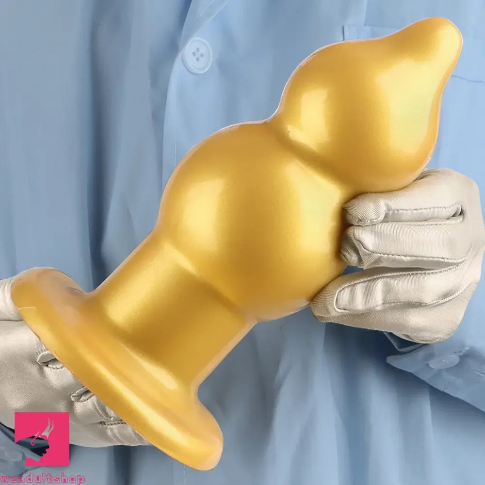 5.11in 9.05in Golden Silicone Big Thick Butt Plug Dildo Cock Clit Stimulator
