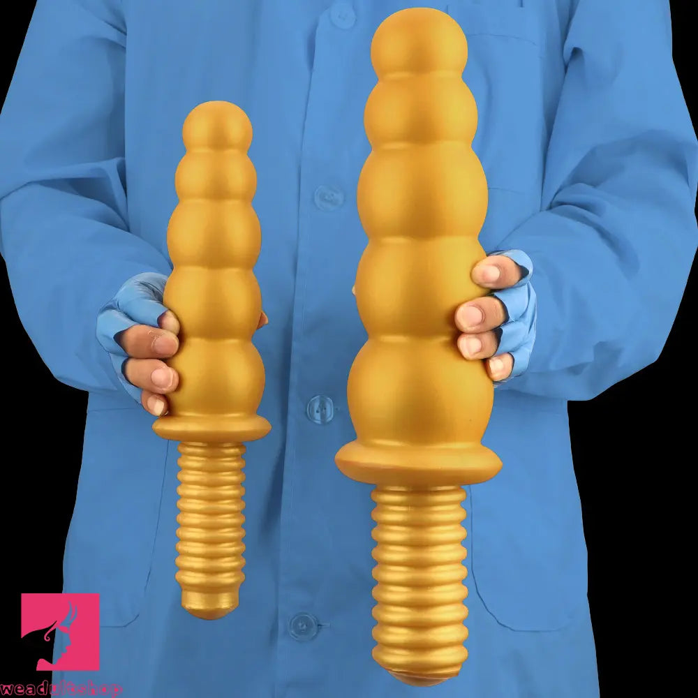 10.62in 14.56in Gold Silicone Anal Plug Dildo With Handle For Love Sex