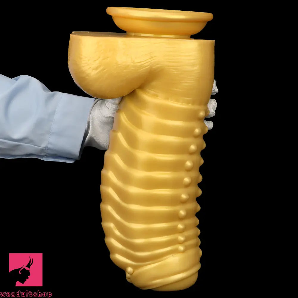 12.2in 13.38in Golden Liquid Silicone Giant Caterpillar Anal Thick Cock Dildo