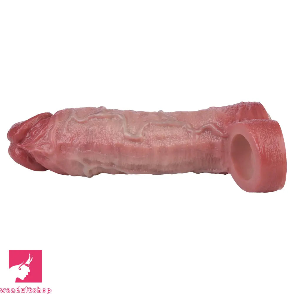 7.36in Vibrating Realistic Remote Silicone Hollow Real Dildo Sleeve Extender