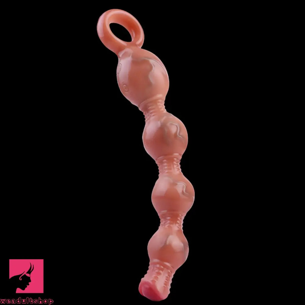 10.5in Big Vibrating Silicone Soft Pulling Beads G Spot Dildo With 3 Motors
