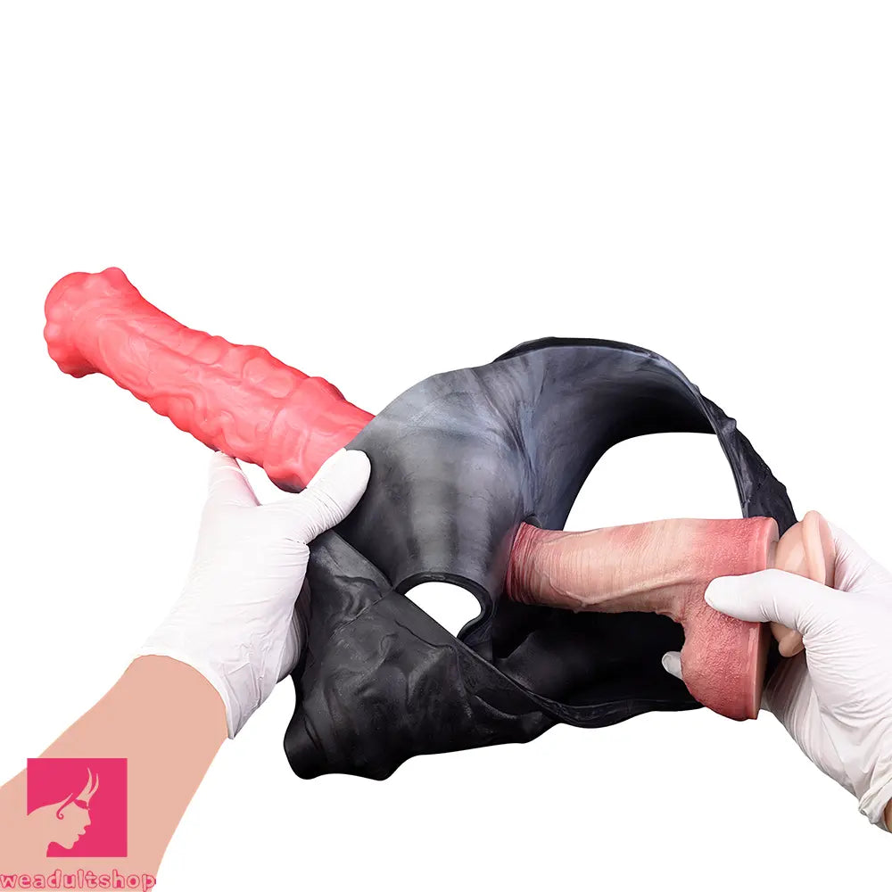 11.02in Horse Cock Hollow Soft Dildo Leather Panty Animal Penis Sheath