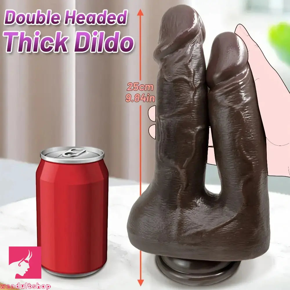 9.84in Realistic Double-Ended Liquid Silicone Flexible Ebony Large Soft Dildo