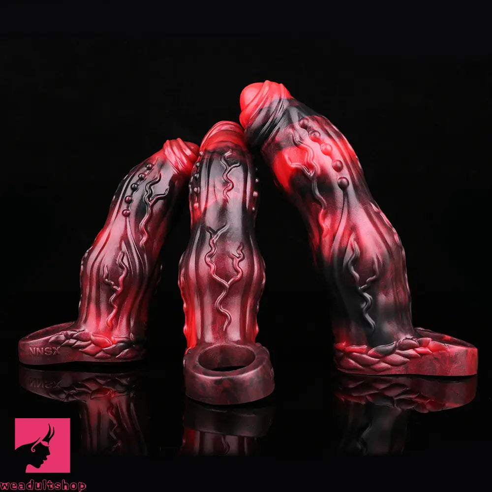 6.18in 6.85in 7.95in Uncut Dog Knot Spiked Soft Dildo Sleeve Penis Extender