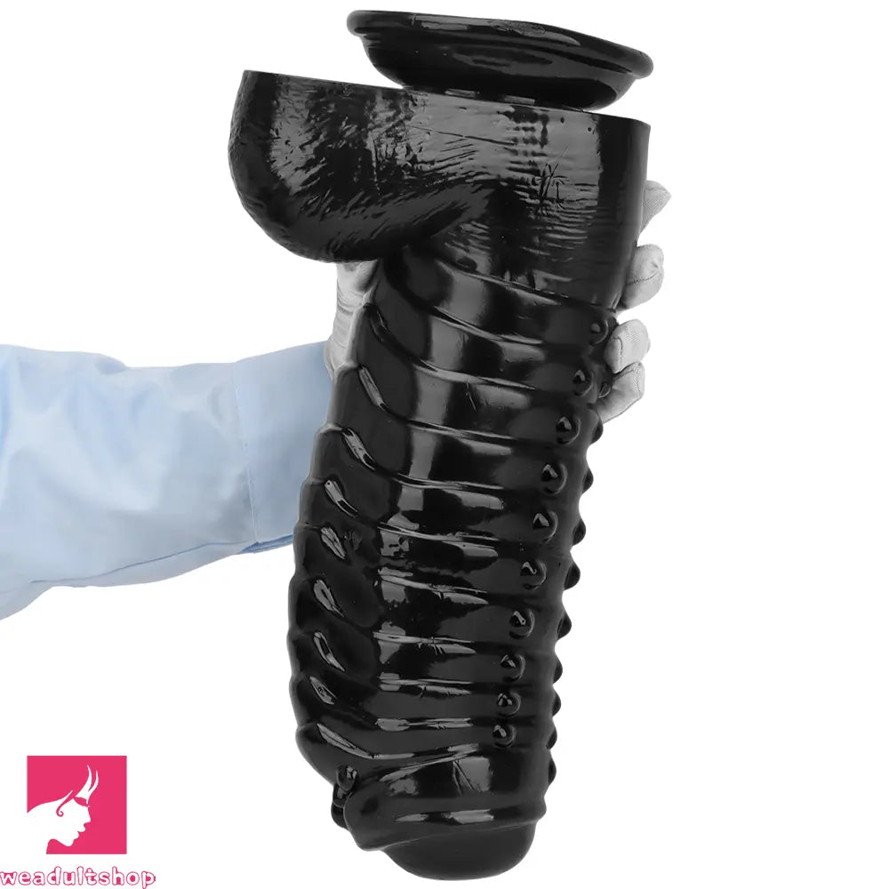 12.2in 13.38in Black PVC Large Thick Giant Caterpillar Clit Dilation Dildo