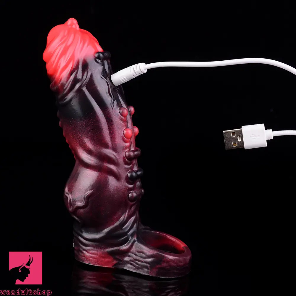 5.91in Silicone Vibrating Dog Tentacle Dildo Sleeve Knot Dildo With Cock Ring