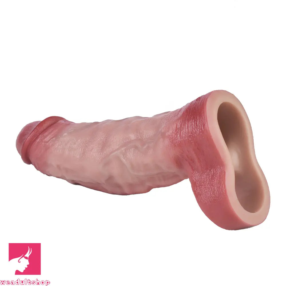 7.09in Vibrating Real Remote Silicone Hollow Dildo Cock Sleeve Extender