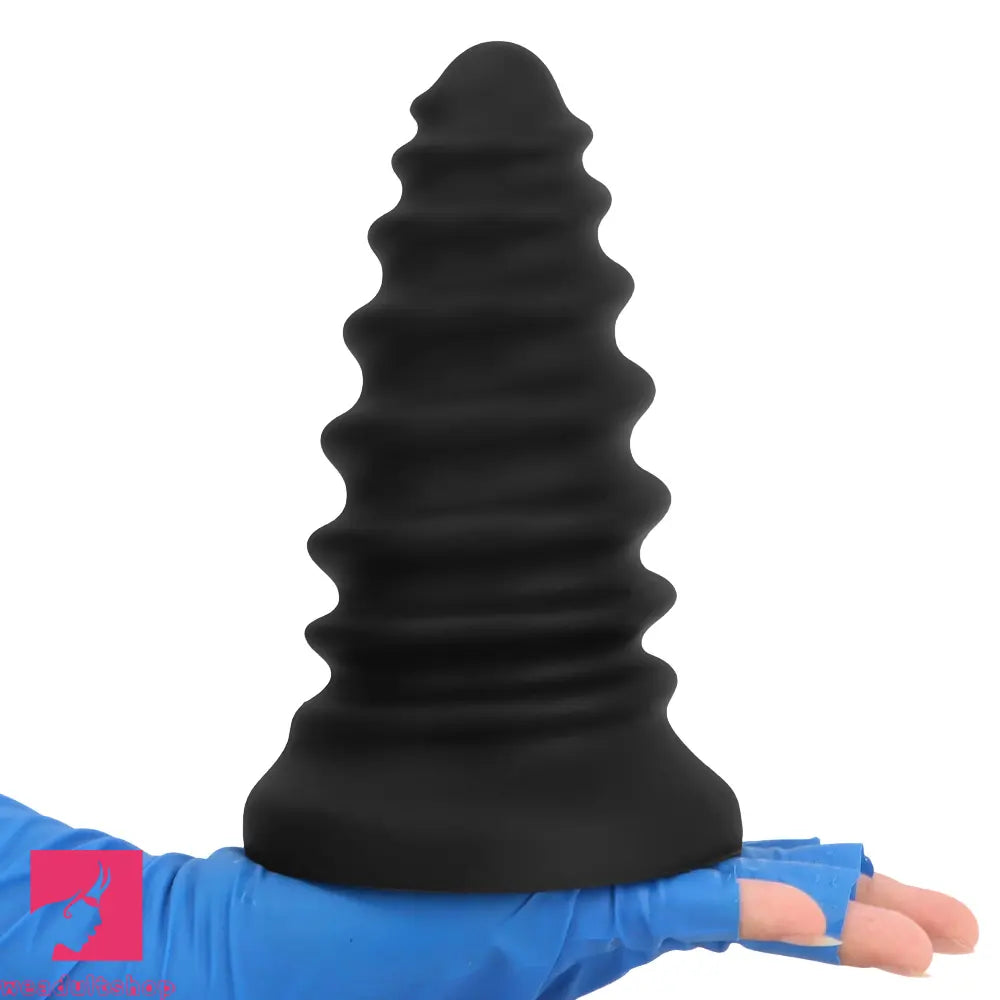 4.92in 5.7in 6.69in 7.48in Black Silicone Screws Anal Dilator Cock Dildo