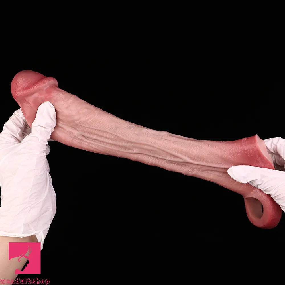 8.03in Realistic Blue Veins Hollow Dildo Cock Sleeve With Soft Penis Ring