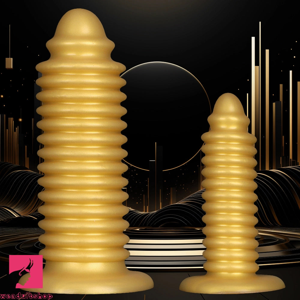 6.88in 9.84in Gold Silicone Threaded Giant Dildo Butt Plug For Anal Expand