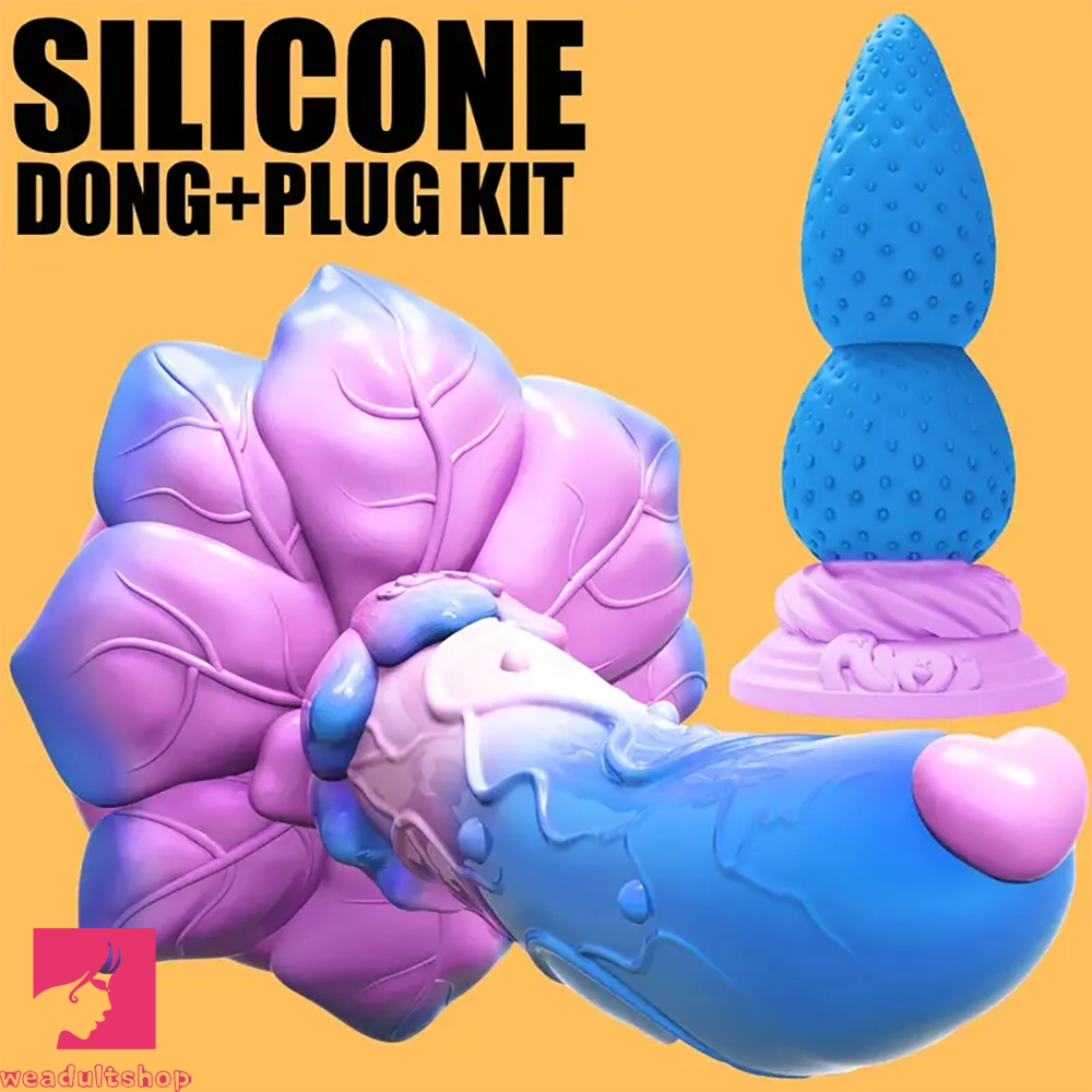 4.5in 7.08in 2pcs Set Soft Silicone Adult Sex Using Butt Plug Rose Dildo