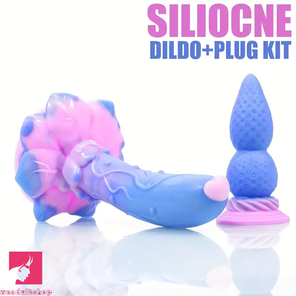 4.5in 7.08in 2pcs Set Soft Silicone Adult Sex Using Butt Plug Rose Dildo