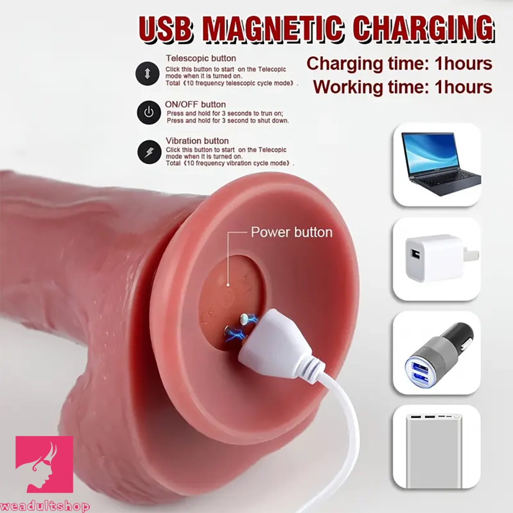 6.15in Silicone Electric Super Telescopic Vibrating Real Touch Flexible Dildo