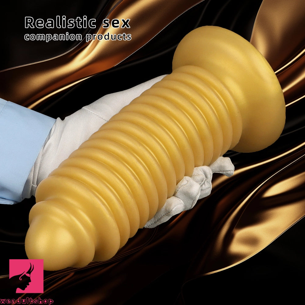 6.88in 9.84in Gold Silicone Threaded Giant Dildo Butt Plug For Anal Expand