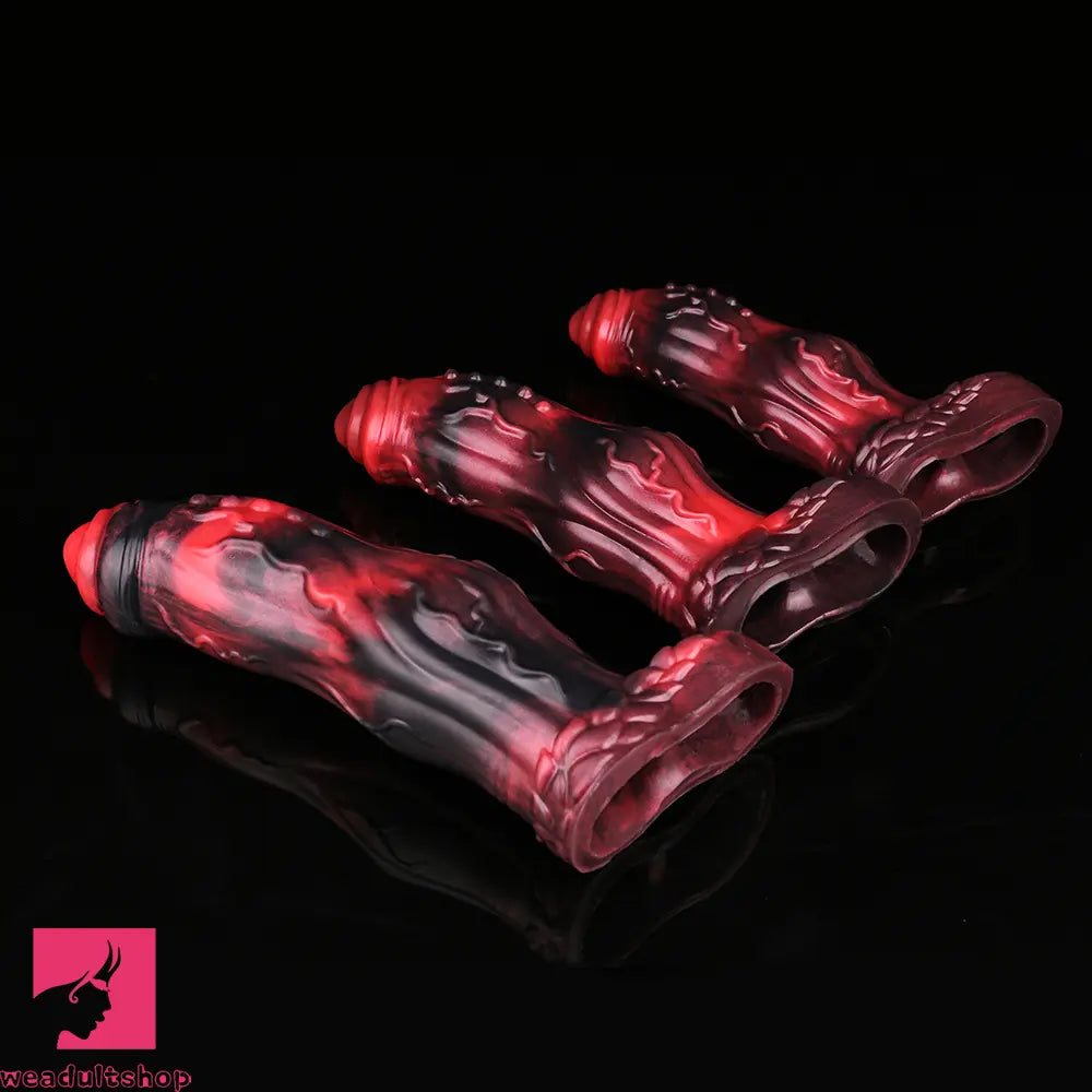 6.18in 6.85in 7.95in Uncut Dog Knot Spiked Soft Dildo Sleeve Penis Extender