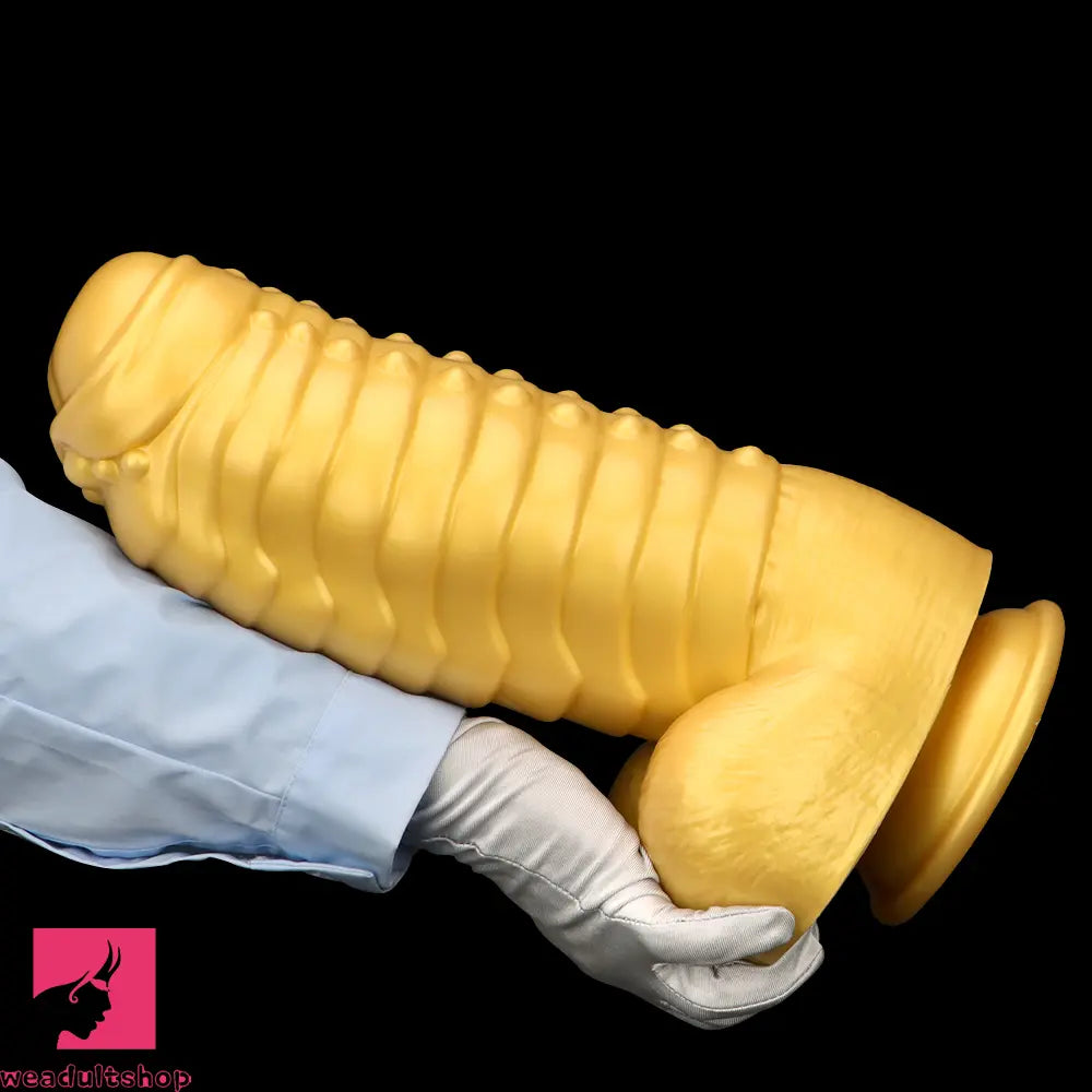 12.2in 13.38in Golden Liquid Silicone Giant Caterpillar Anal Thick Cock Dildo