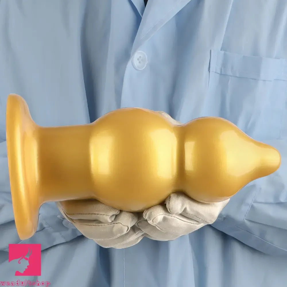5.11in 9.05in Golden Silicone Big Thick Butt Plug Dildo Cock Clit Stimulator