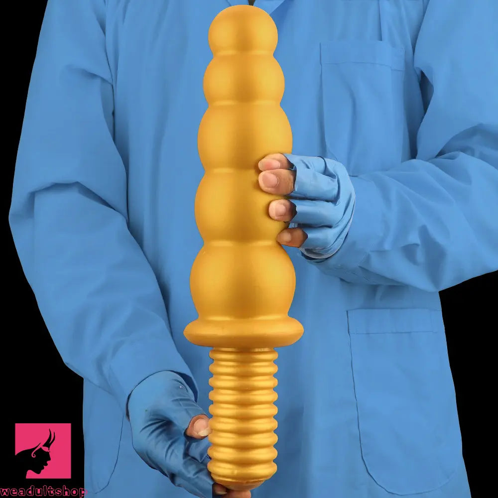 10.62in 14.56in Gold Silicone Anal Plug Dildo With Handle For Love Sex