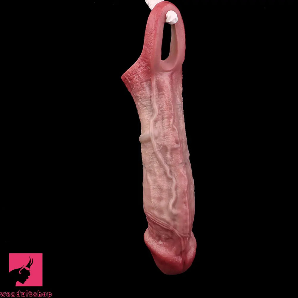 8.82in Blue Veins Hollow Dildo Cock Sleeve With Cock Ring For Vagina Clit