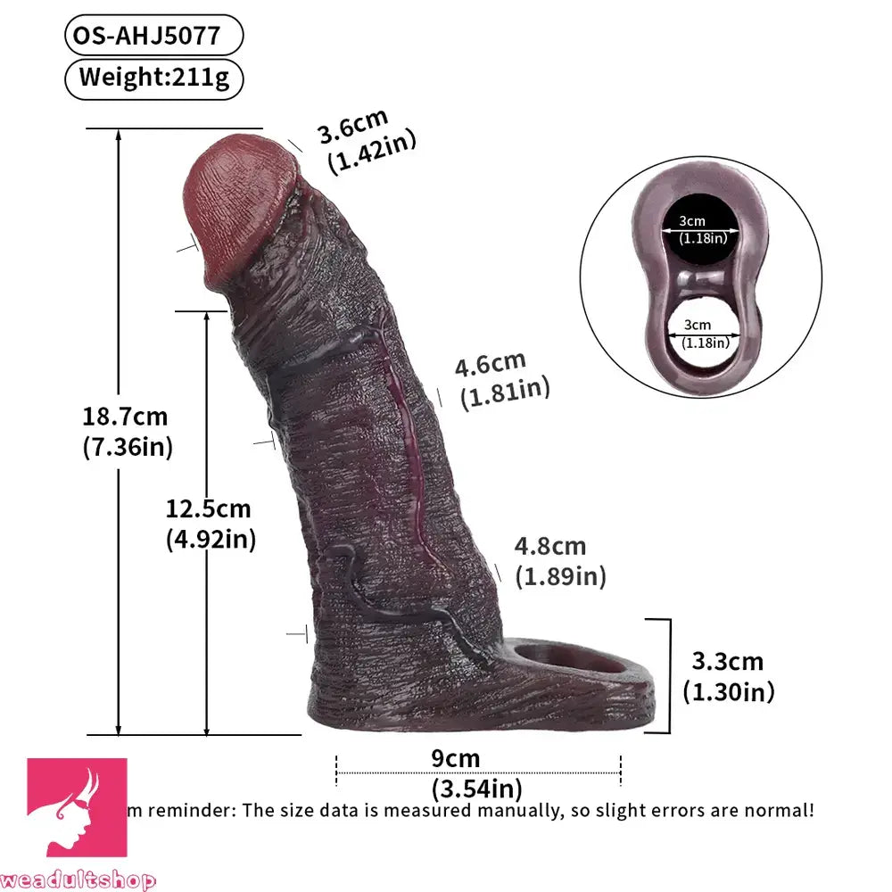 7.36in Soft Dildo Sheath With Ejaculation Ring For Pleasure & Discreet Toy