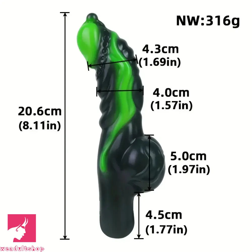 8.11in Weird Penis Three Colors Soft Silicone Postpartum Handle Dildo