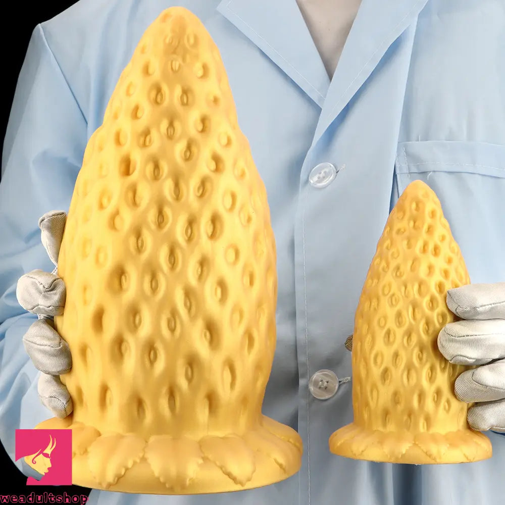 5.9in 8.07in 9.84in Gold Silicone Thick Strawberry Penis Anal Plug Dildo