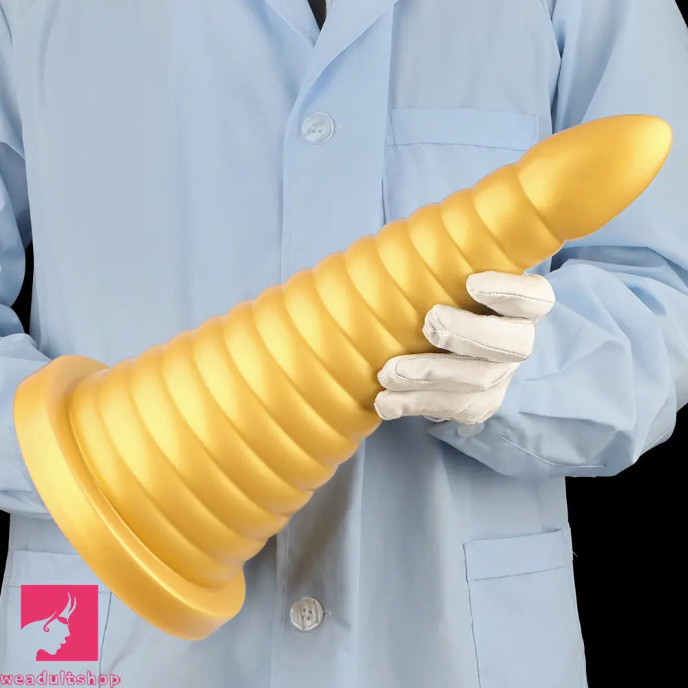 10.23in 14.56in Large Thread Gold Silicone Pagoda Thick Large Anal Dildo