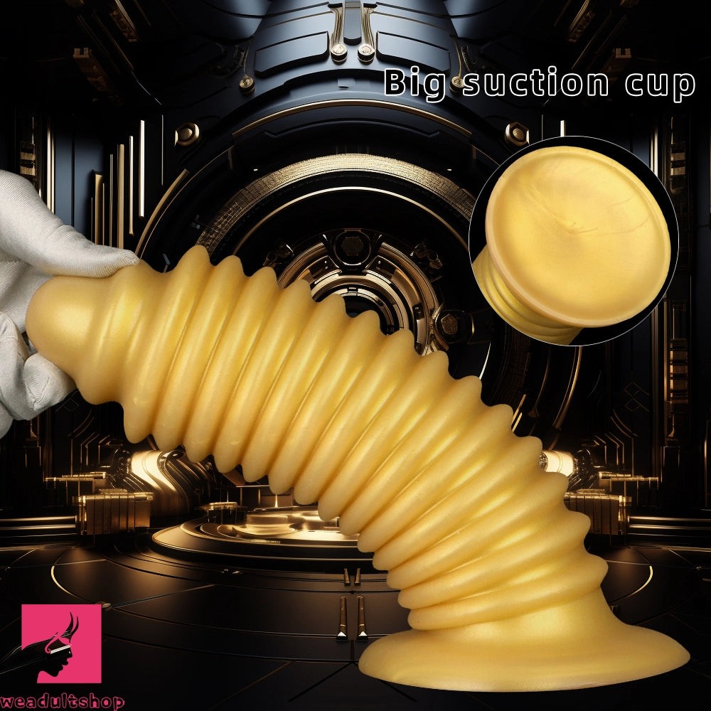 6.88in 9.84in Gold Silicone Threaded Giant Dildo Butt Plug For Anal Expand