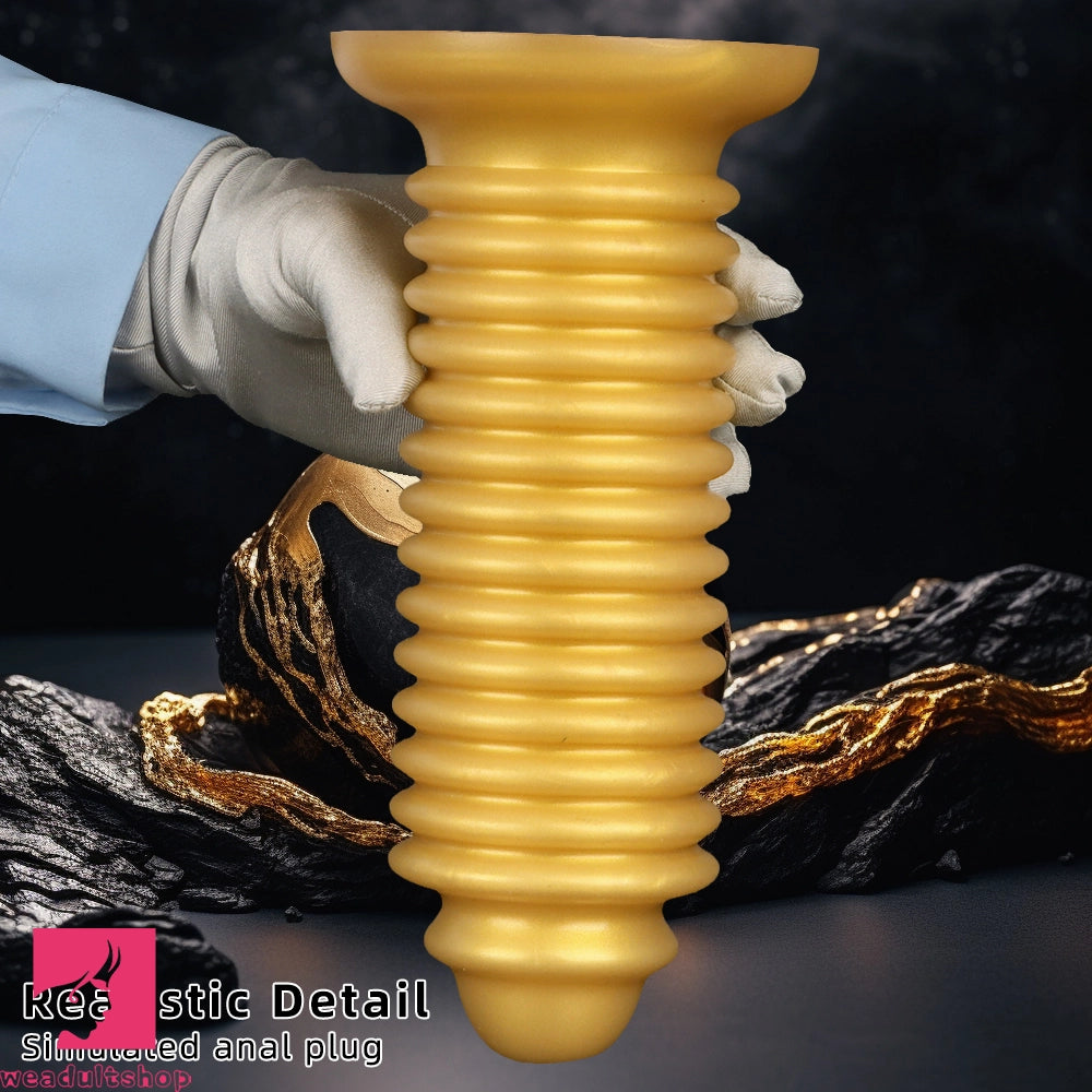 6.88in 9.84in Gold Silicone Threaded Giant Dildo Butt Plug For Anal Expand