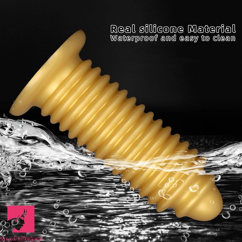 6.88in 9.84in Gold Silicone Threaded Giant Dildo Butt Plug For Anal Expand
