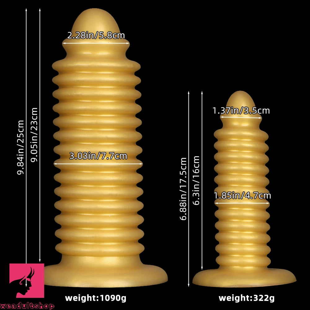 6.88in 9.84in Gold Silicone Threaded Giant Dildo Butt Plug For Anal Expand
