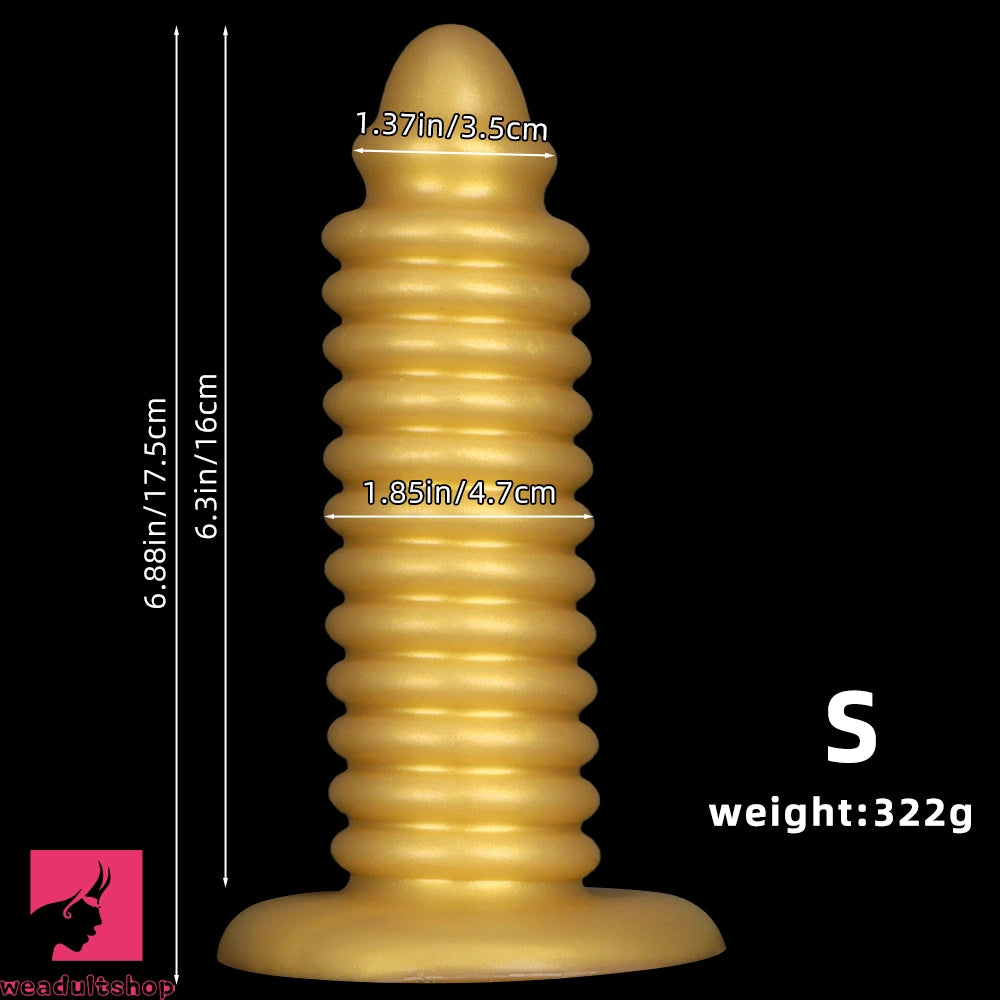 6.88in 9.84in Gold Silicone Threaded Giant Dildo Butt Plug For Anal Expand