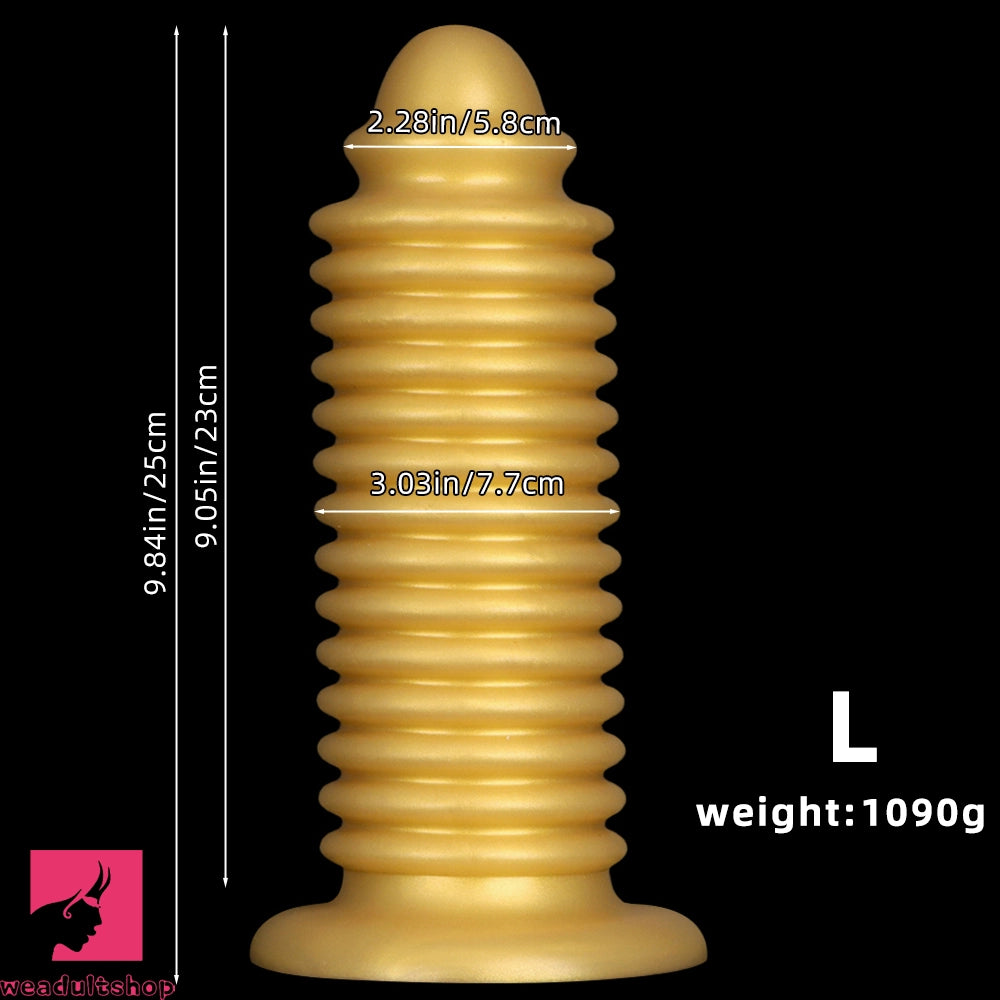 6.88in 9.84in Gold Silicone Threaded Giant Dildo Butt Plug For Anal Expand