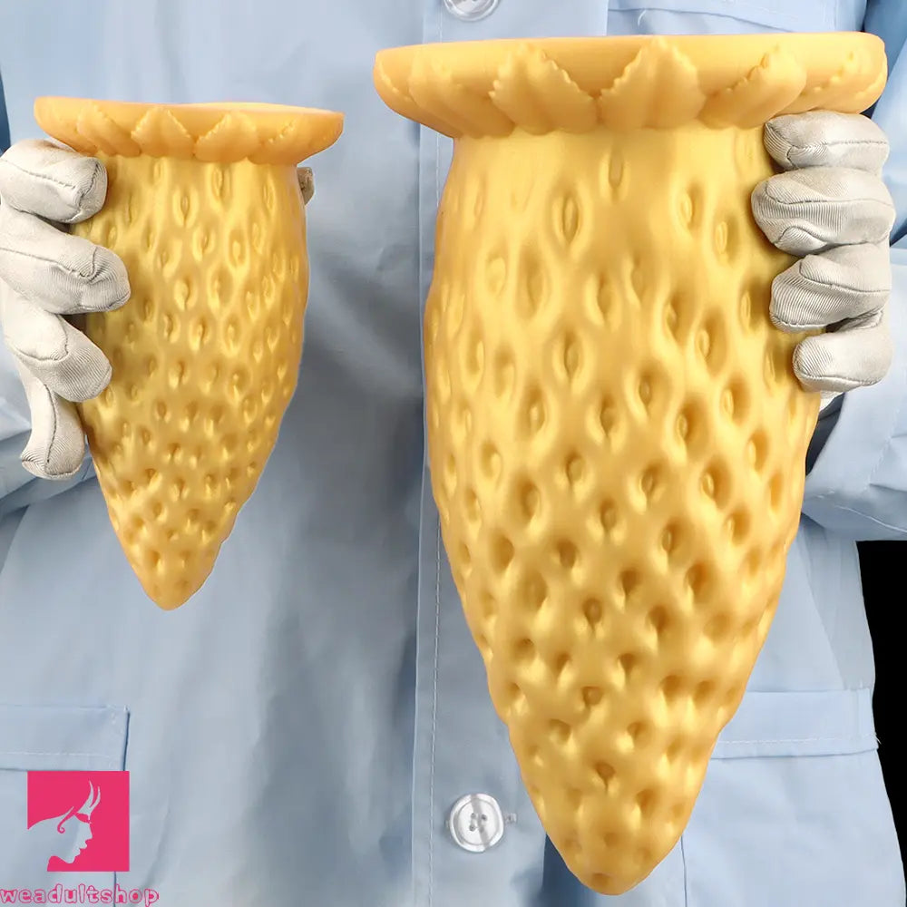5.9in 8.07in 9.84in Gold Silicone Thick Strawberry Penis Anal Plug Dildo