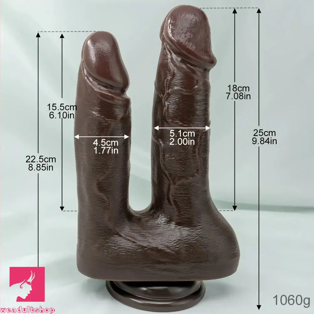 9.84in Realistic Double-Ended Liquid Silicone Flexible Ebony Large Soft Dildo