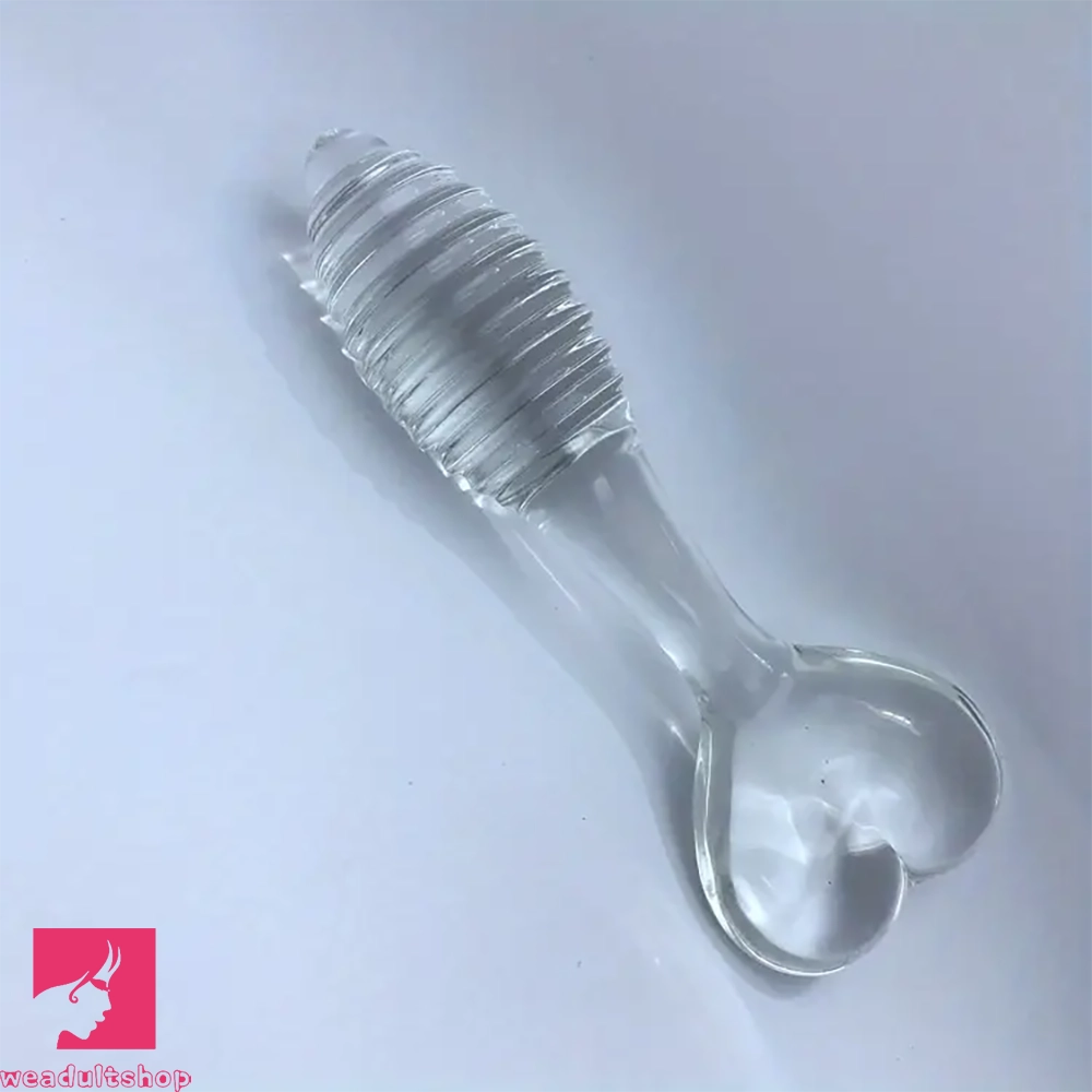 5.11in Glass Spiral Sharp Head Dildo With Heart Base Love Adult Toy