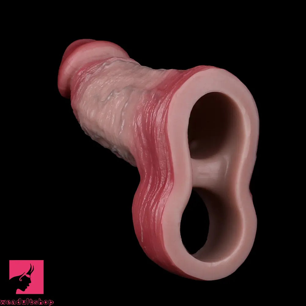 5.24in Real Feeling Blue Veins Hollow Dildo Cock Sleeve With Penis Ring