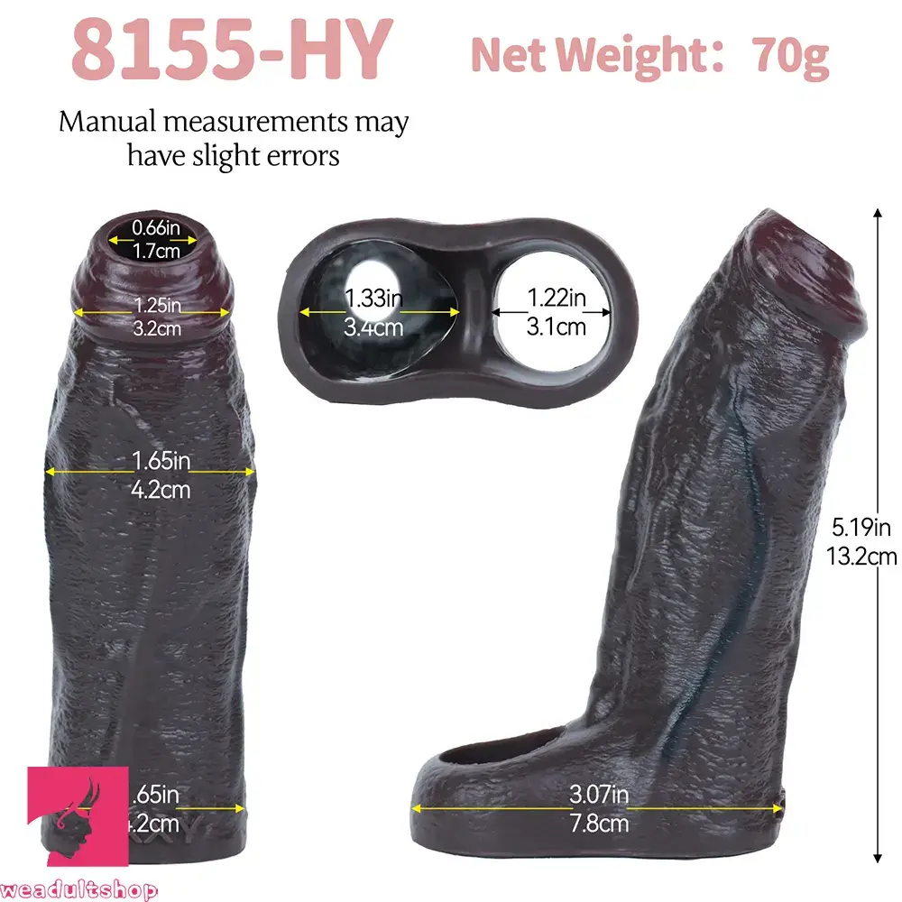 5.19in Deep Veins Open Head Silicone Hollow Dildo Sleeve For Love Sex