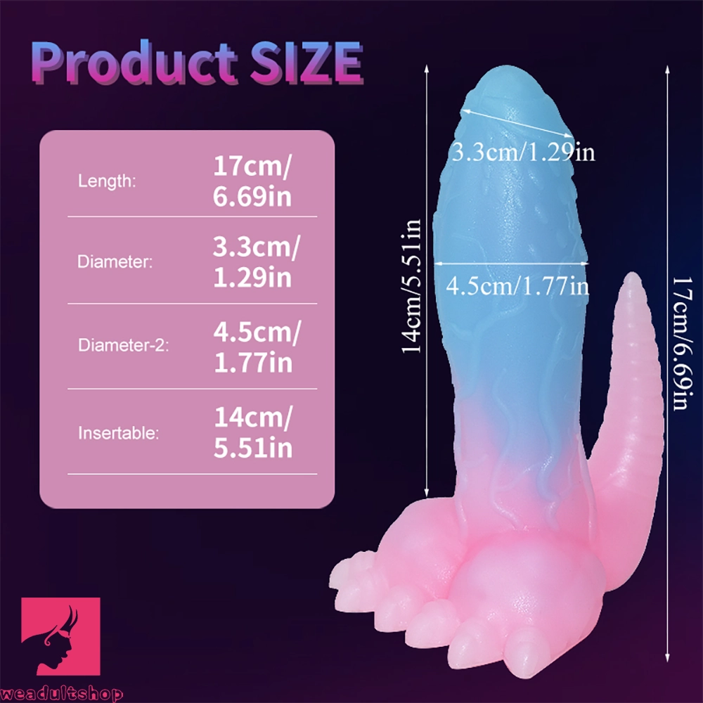 6.69in 9.44in Dinosaur Uncut Silicone Soft Luminous Penis Dildo With Tail
