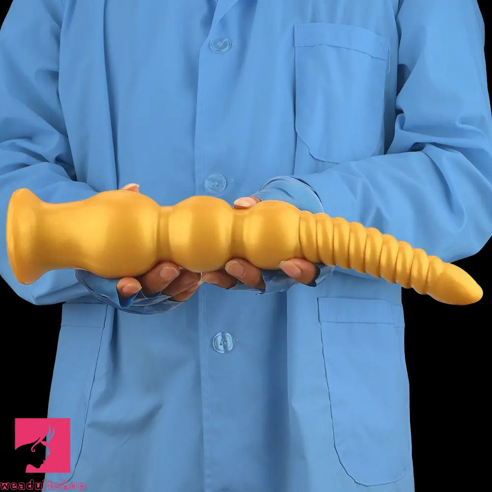 9.44in 13.38in Gold Silicone Pointed Thread Long Large Soft Cock Dildo