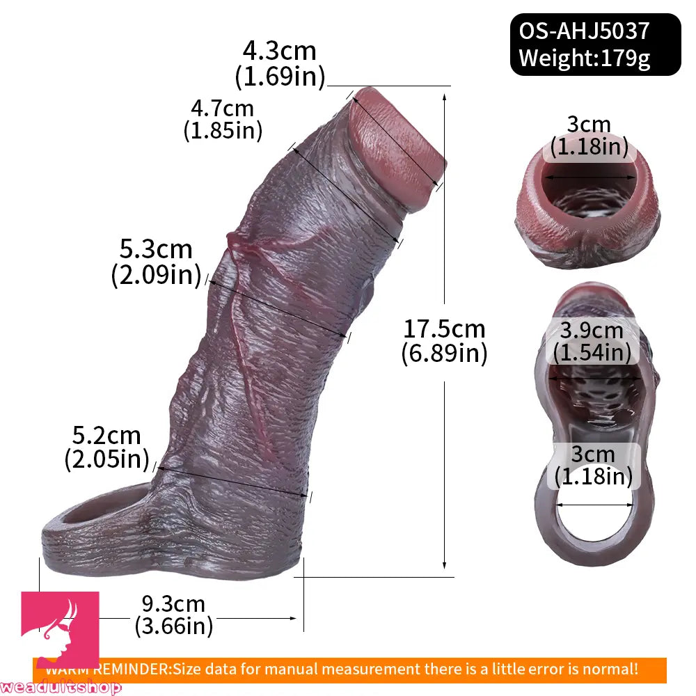 6.89in Platinum Silicone Real Feeling Dildo Sleeve Stretchy Penis Sleeve Ring