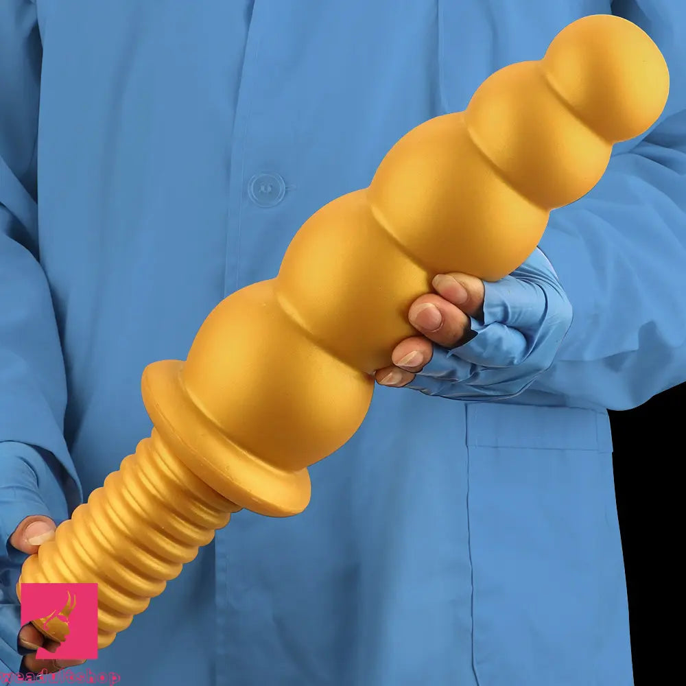 10.62in 14.56in Gold Silicone Anal Plug Dildo With Handle For Love Sex