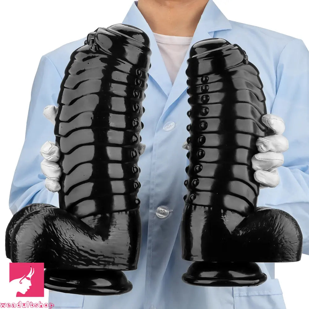 12.2in 13.38in Black PVC Large Thick Giant Caterpillar Clit Dilation Dildo