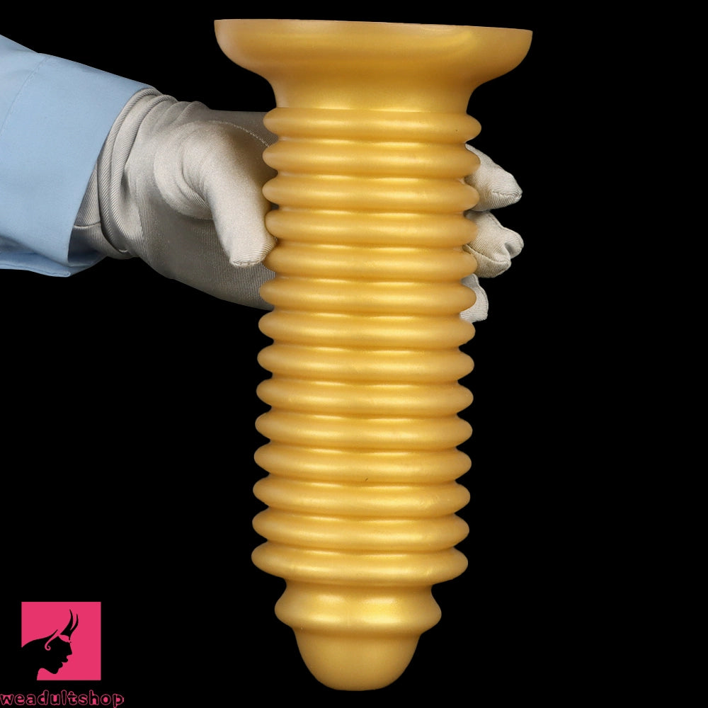 6.88in 9.84in Gold Silicone Threaded Giant Dildo Butt Plug For Anal Expand