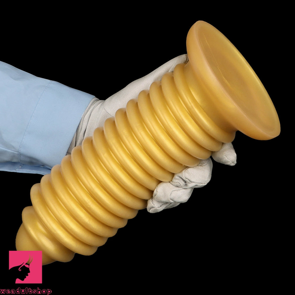 6.88in 9.84in Gold Silicone Threaded Giant Dildo Butt Plug For Anal Expand