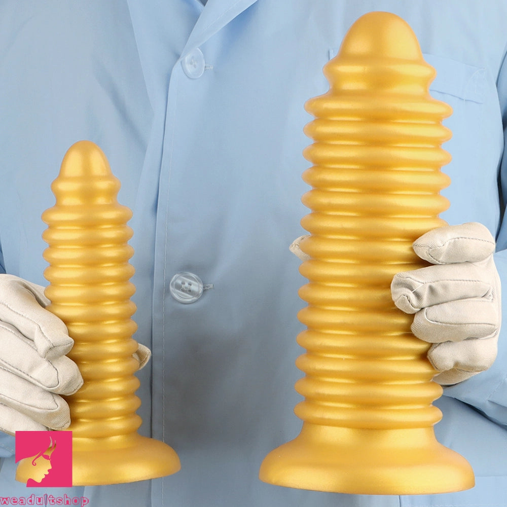 6.88in 9.84in Gold Silicone Threaded Giant Dildo Butt Plug For Anal Expand