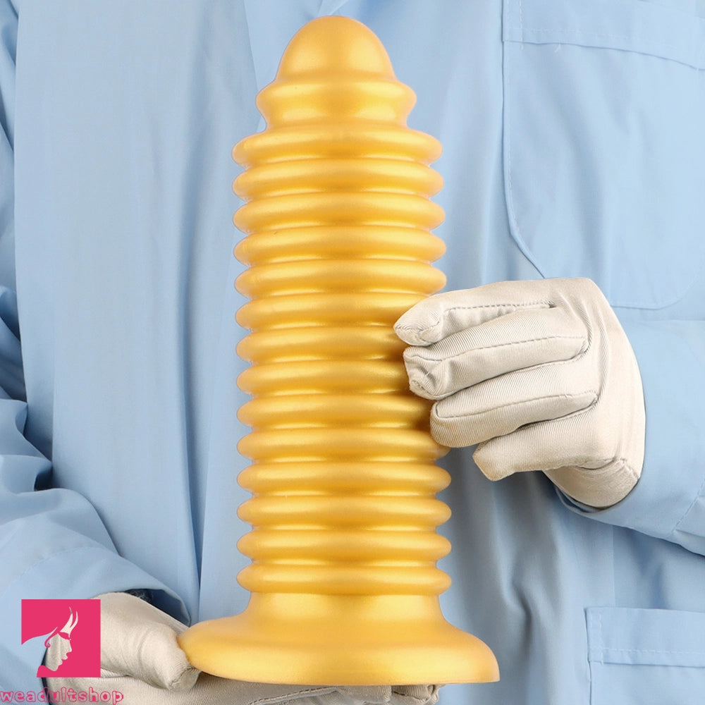 6.88in 9.84in Gold Silicone Threaded Giant Dildo Butt Plug For Anal Expand